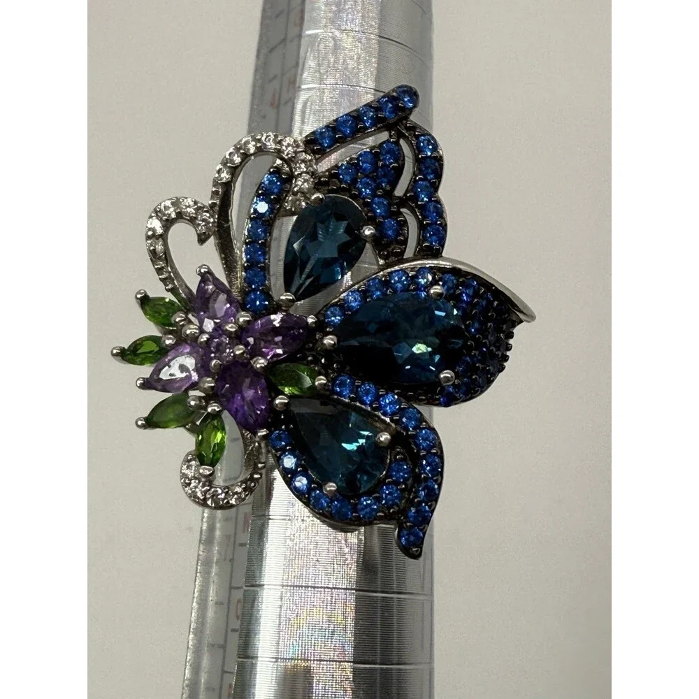 LONDON BLUE TOPAZ RHODIUM OVER‎ STERLING SILVER RING $270 MARKED BBJ 925 SZ 5.75